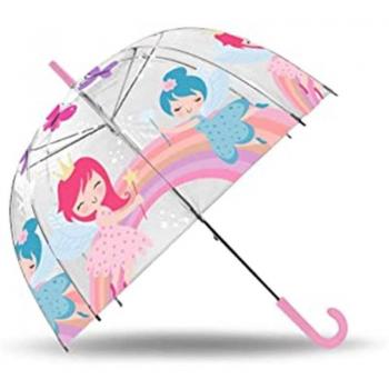 Paraguas infantil hadas transparente automático 45 cm