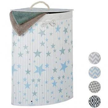 Cesto de Ropa Sucia Esquinero Plegable con Tapa 60L Estrellas Blanco-Azul 65,5 x 49,5 x 37 cm