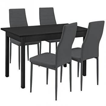 Conjunto de Comedor Jørpeland Mesa Negra 120x60 cm con 4 Sillas Tapizadas en Polipiel Gris Oscuro