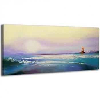 YS-Art | Cuadro Pintado a Mano Camino a casa | Cuadro Moderno acrilico | 115x50 cm | Lienzo Pintado a Mano | Cuadros Dormitories | único | Azul