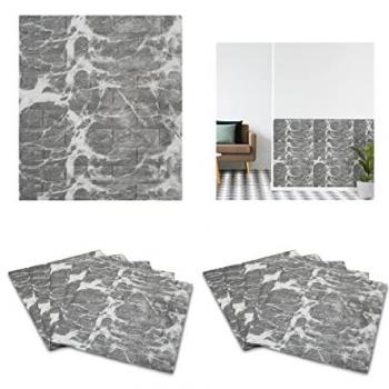 Paneles Pared Autoadhesivos 3D Set de 10 Diseño Mármol, Cortables a Medida, Color Gris, 77x69 cm - Relaxdays