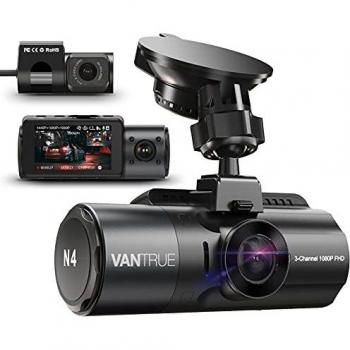 VANTRUE N4 Dashcam de 3 Lentes 1440P + Dual 1080P, visión Nocturna de Corte infrarrojo, 2592x 1520P Frontal, Modo de estacionamiento 24/7, WDR de 2,45 Pulgadas, supercondensador Resistente al Calor.