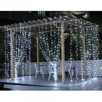 LE Cortina de Luces LED con Enchufe 3x3m 306 LED, Luz Decorativa Interior y Exterior Blanco Frío, Impermeable, Cadena de Luces 8 Modos Luz, Decoración de Dormitorio, Navidad, Fiestas, Bodas, Jardín