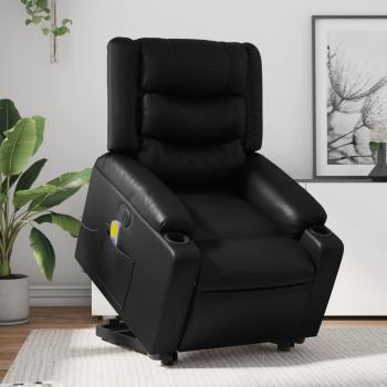 Sillón de masaje elevable eléctrico de cuero sintético en color negro, crema y marrón - Sillón cómodo para dormitorio, silla relax y sofá