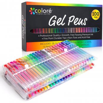 Set de Bolígrafos de Gel Colore de 100 Marcadores para Dibujar sobre Libros para Colorear – Consigue colores ÚNICOS en un Set de Bolígrafos Premium