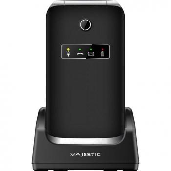Teléfono para mayores Majestic Sileno 82 Flip Negro con pantalla a color de 2.8, audio inalámbrico, LED de notificaciones, cámara, linterna LED y botón SOS