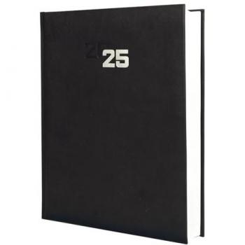 Agenda Finocam Dynamic Milano Y12, encuadernada, año 2025, tamaño 21 x 27 cm, 2 páginas por día, enero a diciembre (12 meses), color negro, internacional y multilingüe