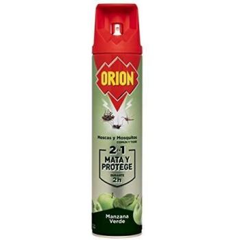Orion - Insecticida en Aerosol 2en1 Mata y Protege contra Moscas y Mosquitos, Aroma Manzana - 600 ml