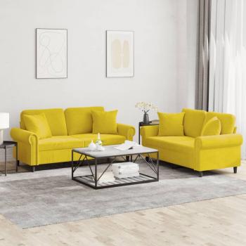 Set de Sofás 2 Piezas con Cojines Amarillos de Terciopelo