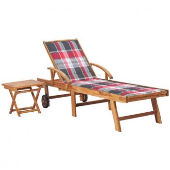 Tumbona con mesa y cojín de madera maciza de teca