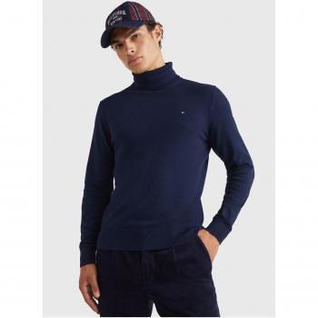 Jersey de Cuello Alto Tommy Hilfiger Hombre Pima Algodón Cachemira con Logo Bordado Azul Talla S