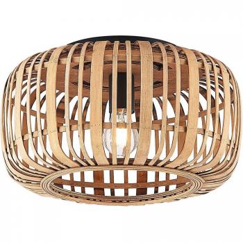Plafón de techo Lindby Canyana, natural, ratán, Ø 40 cm, lámpara de techo tradicional en marrón hecha de madera e.o. para salón y comedor (1 llama, E27)