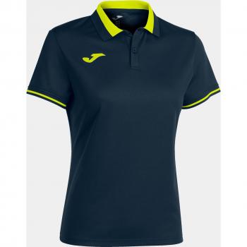 Joma Championship VI Women's Short Sleeve Polo Shirt in Navy and Fluorescent Yellow