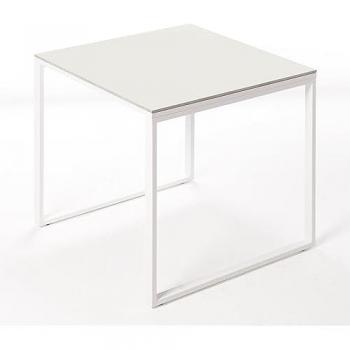 Mesa Cerámica Smart White Frost Almond 90x90x75cm Blanca, Apta para Interior y Exterior, Superficie Porcelánica y Estructura de Acero