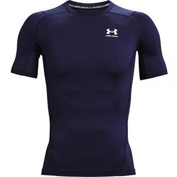 Camiseta de Manga Corta Under Armour HeatGear® Armour para Hombre, Modelo 1361518, Color Azul Oscuro con Detalles en Blanco, Talla S, Ajuste Compresivo