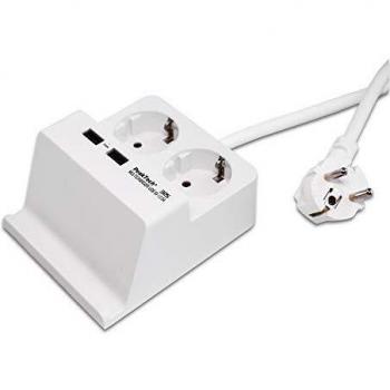 Toma de Corriente de Sobremesa PEAKTECH 3125 con Doble Salida Schuko y Cargador USB (2,5 A) - Blanca