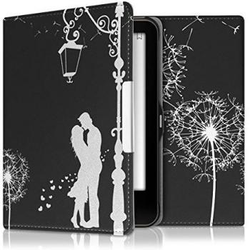 kwmobile Elegante funda de cuero sintético para el Tolino Vision 1 / 2 / 3 / 4 HD en Diseño diente de león pareja blanco negro