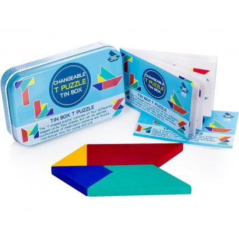 DAM Puzzle de madera con cajita metálica, libreto con 48 desafíos, medidas: 13x1x7 cm
