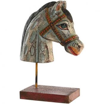 Figura Decorativa Caballo Hierro y Madera de Mango (24 x 12 x 35 cm)