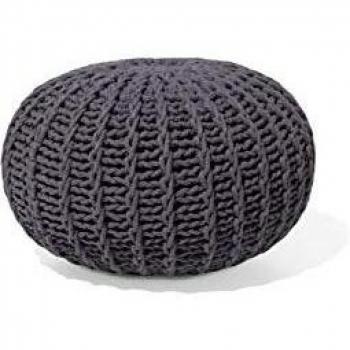 Pouf Ottoman Redondo Pequeño de Algodón Gris Oscuro con Relleno de Perlas EPS 50 x 35 cm