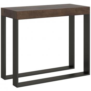 Consola extensible Elettra 90x40/300 cm, estructura de metal antracita y acabado en nogal