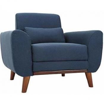 Sillón EKTOR diseño tejido azul y patas nogal