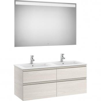 Conjunto de baño doble The Gap Roca con mueble suspendido, 4 cajones, 2 lavabos y espejo LED