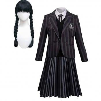 Disfraz Escolar Miércoles Addams con Peluca y Talla M