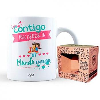 Mr Cool Taza en Caja Regalo en Mensaje entigo Recorreria el Mundo Entero, Cerámica, Multicolor, 15x10x5 cm