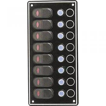 Panel eléctrico estanco de aluminio negro con 8 interruptores basculantes LED y magnetotérmicos de 15 A