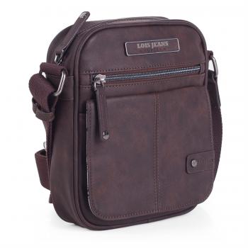 LOIS - 22221 Bolso bandolera hombre. Bolsa de mensajero al hombro, cierre con cremallera. Múltiples compartimentos. Piel sintética Polipiel., Color Marron