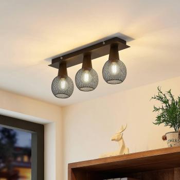 Plafón moderno Lindby Zerda de 3 luces en negro, hecho de metal, con rejilla y casquillos E14 para salón y comedor