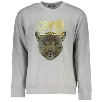 Roberto Cavalli Men's Grey Leopard Print Logo Sweatshirt - Size XL