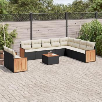 11-Piece Black Poly Rattan Garden Sofa Set with Cushions