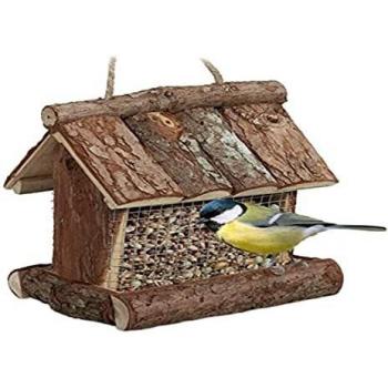 Relaxdays Comedero para pájaros de Madera, para Colgar, 17 x 15 x 12 cm, con silo