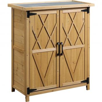 Armario de jardín Outsunny 2 puertas natural 90x75x40 cm