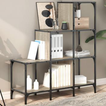 Estantería de madera de ingeniería y metal 92x30x102 cm en color negro, roble sonoma y roble ahumado - Mueble de almacenaje para oficina, estudio y dormitorio