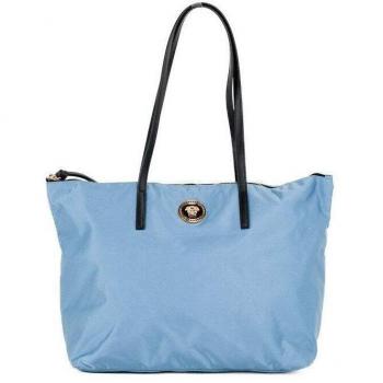 Versace Portuna Medusa Medium Cornflower Blue Nylon Leather Tote Bag Purse