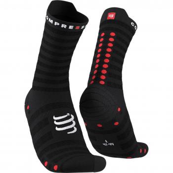 Calcetines Pro Racing Socks v4.0 Ultralight Run High Compressport - Color negro y rojo, ultraligeros, diseño de compresión, adecuados para running