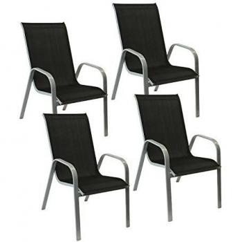 Lote de 4 sillas Marbella en textileno negro y aluminio gris