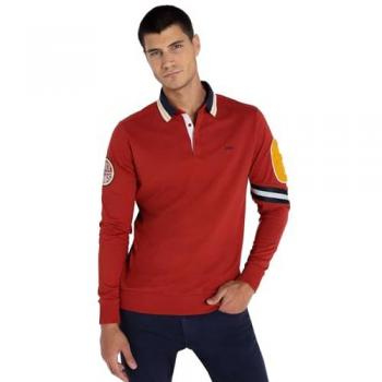 Polo de Manga Larga para Hombre Lois con Parches Burdeos