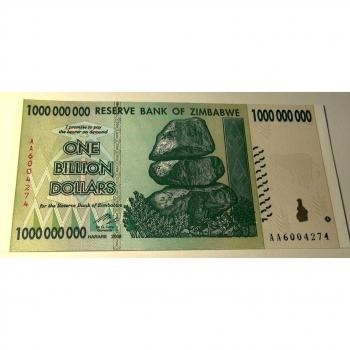 Zimbabue{1} billion billete de dólar Bill Money inflación record currency Note