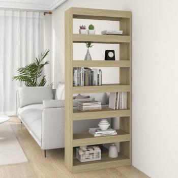 Estantería divisor de madera de ingeniería 80x30x198 cm en blanco, negro y roble Sonoma, mueble de almacenaje para oficina, estudio, sala de estar y dormitorio