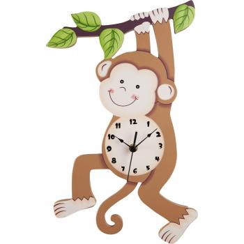 Kids Wooden Monkey Wall Clock - Brown