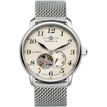 Zeppelin LZ 127 Graf Automatic Men's Watch 41mm Stainless Steel Open Heart Beige Dial 5ATM