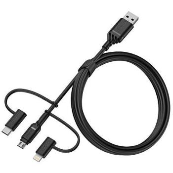 Cable de Carga Reforzado 3 en 1 Otterbox USB-A, USB-C y Lightning, Ultra Resistente, 1M, Negro