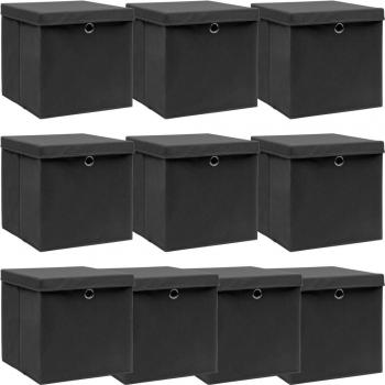 Cajas de almacenaje con tapas 10 uds tela negro 32x32x32 cm