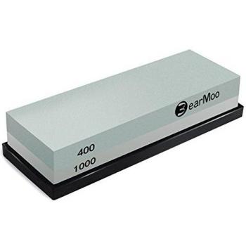 BearMoo Piedra Afilar, Afilador de Agua 2-IN-1, 400/1000 Grano Piedra Afilar Cuchillos –Piedra Afilar Formones - Piedra De Goma – Soporte Incluido
