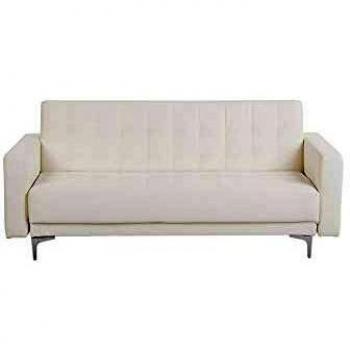 Sofá 3 plazas de piel sintética blanco plateado reclinable acolchado patas metal Aberdeen