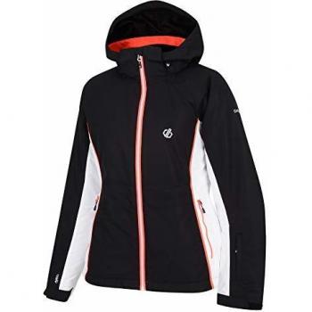 Dare 2b Thrive Waterproof & Breathable High Loft Insulated Ski & Snowboard Jacket with Fixed Foldaway Hood and Snowskirt Chaquetas aislantes Impermeables, Mujer, Negro, 16